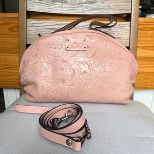 Patricia Nash Fiora Dome Satchel in a pink embossed floral leather